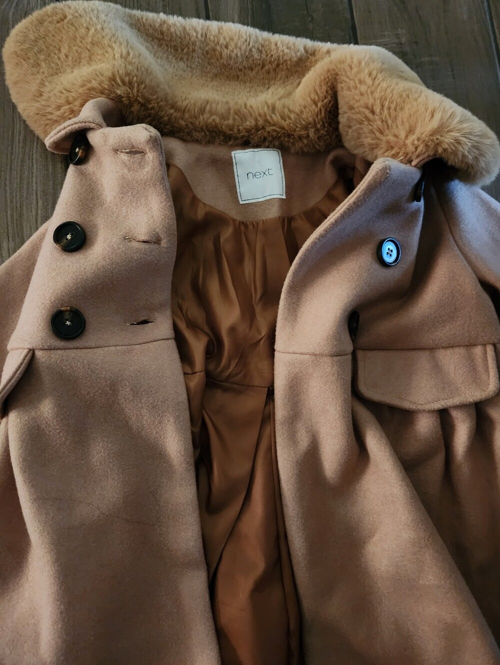 next Tan Faux-Fur Collar Coat